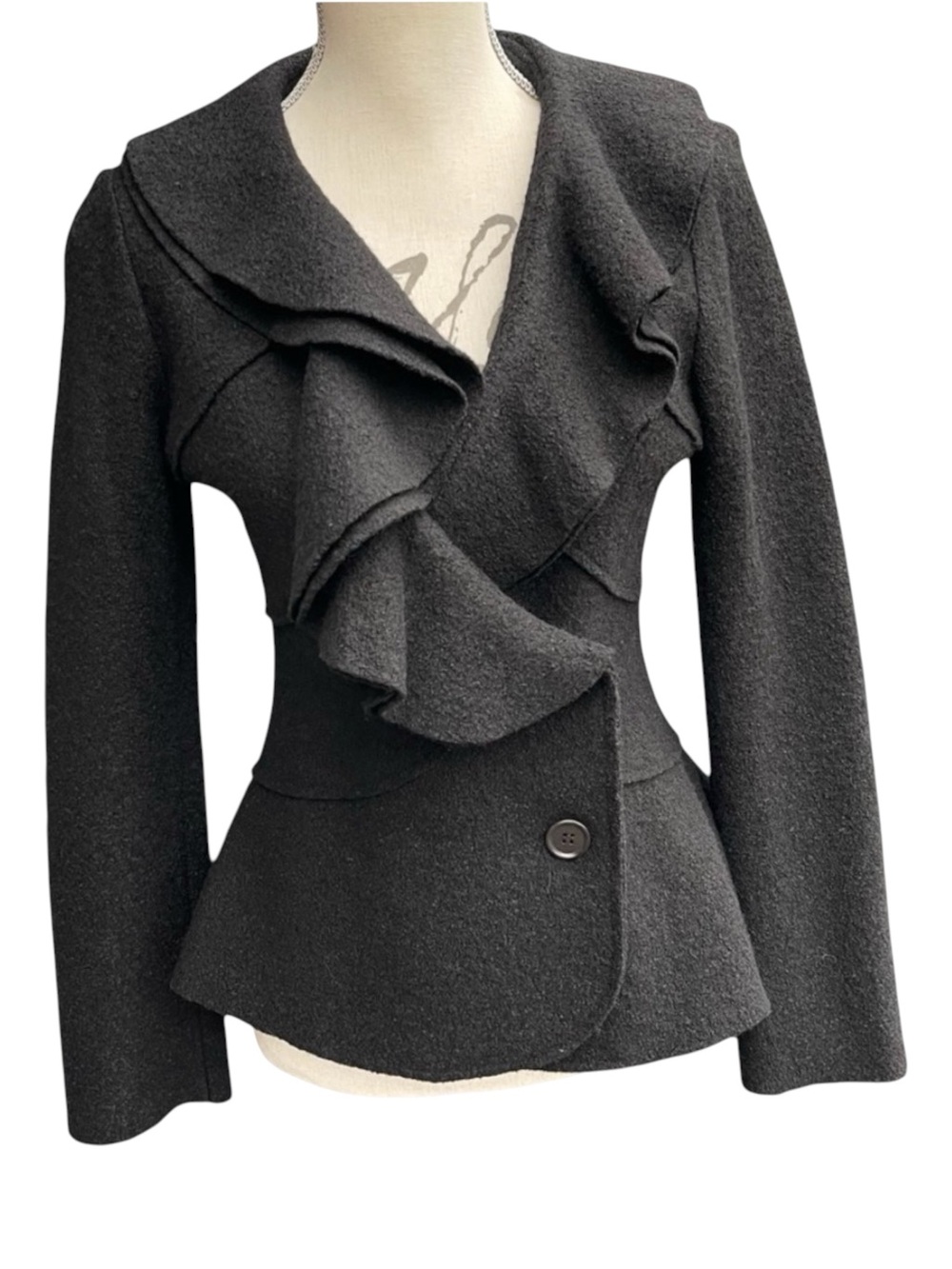 JAMES James Yunker Black Ruffle Texture Short Fitted Double Breasted Blazer (S)